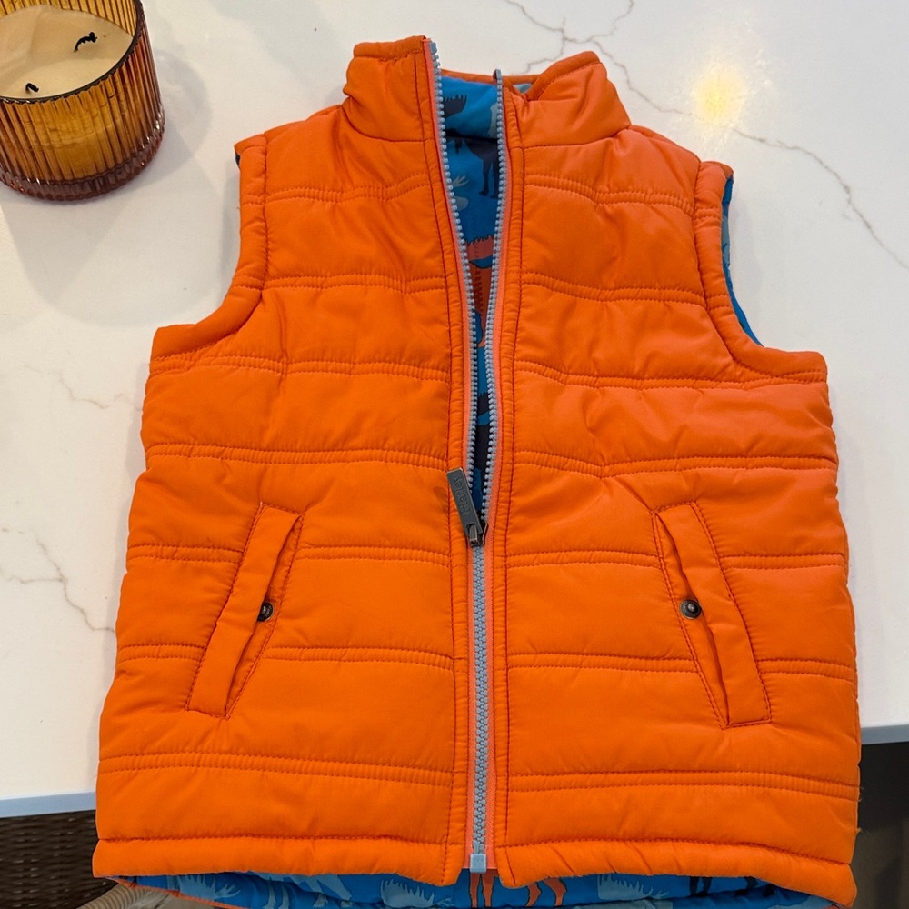 Reversible Harley Orange/Animal Print Kids Puffer Vest